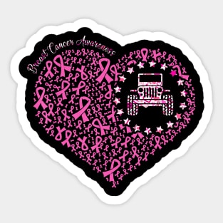 Breast cancer awareness jeeps heart Sticker